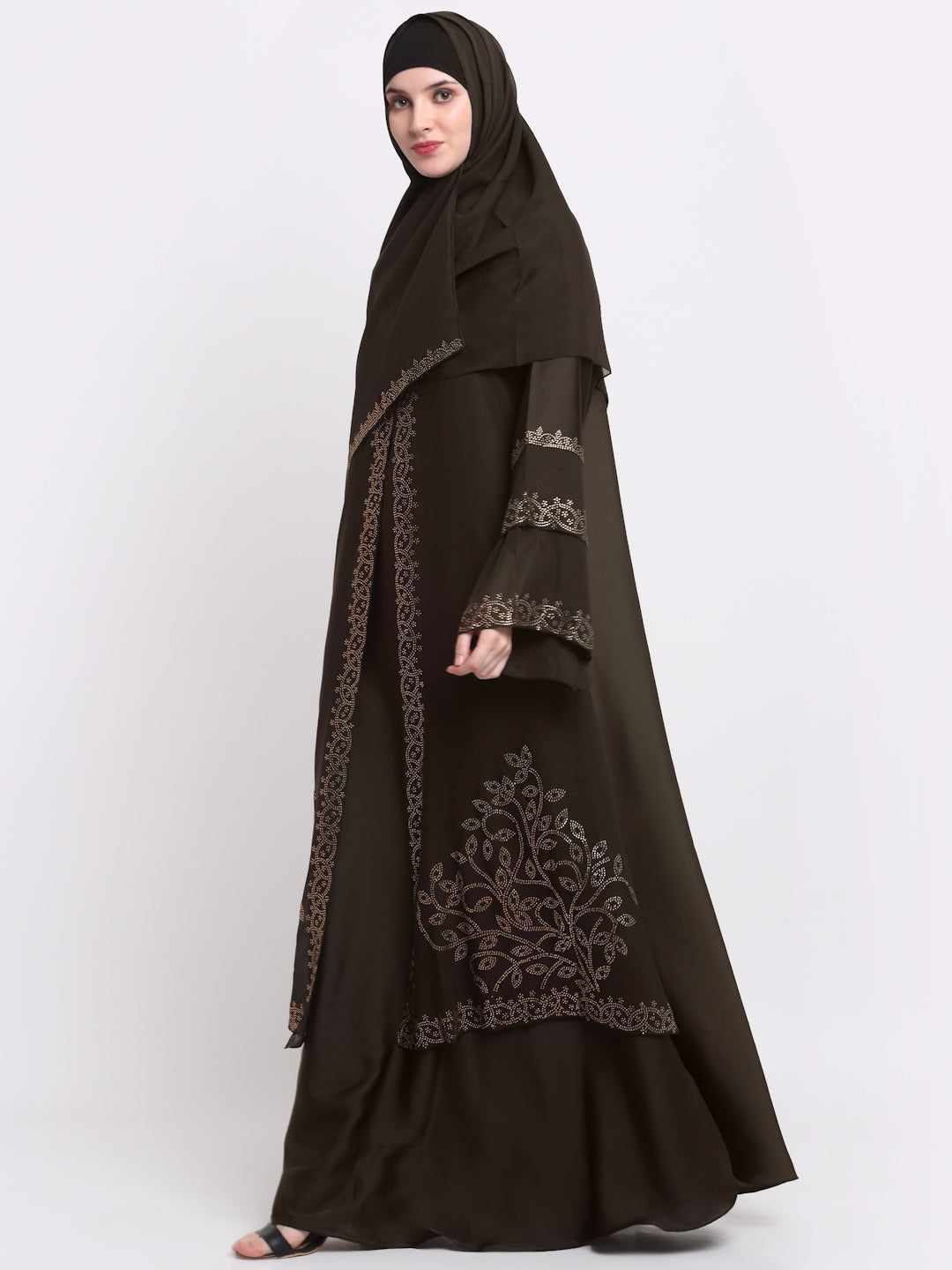 Klotthe Women Brown Embellished Burqa With Scarves