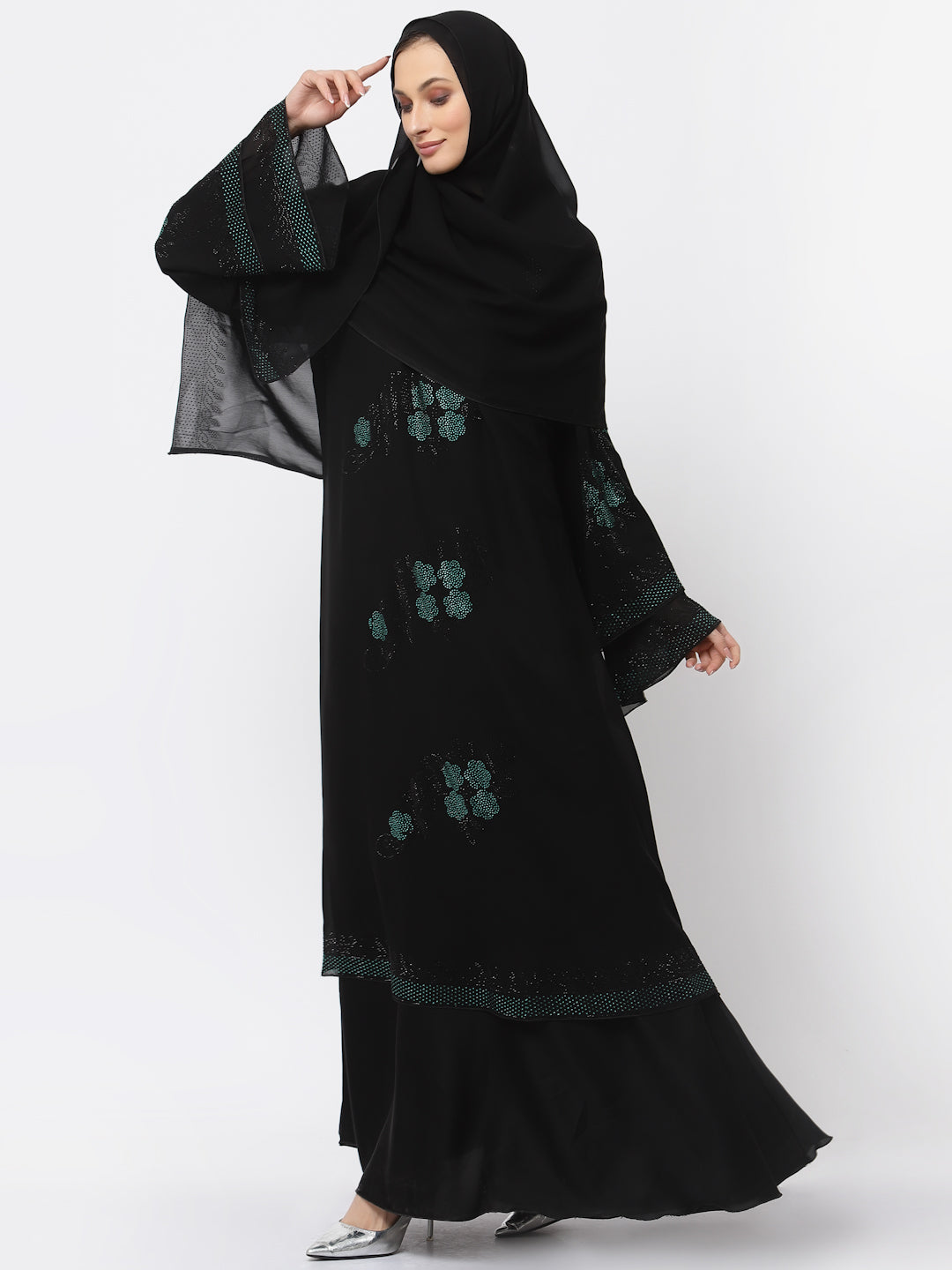 Klotthe Women Black Embellished Burqa With Scarves