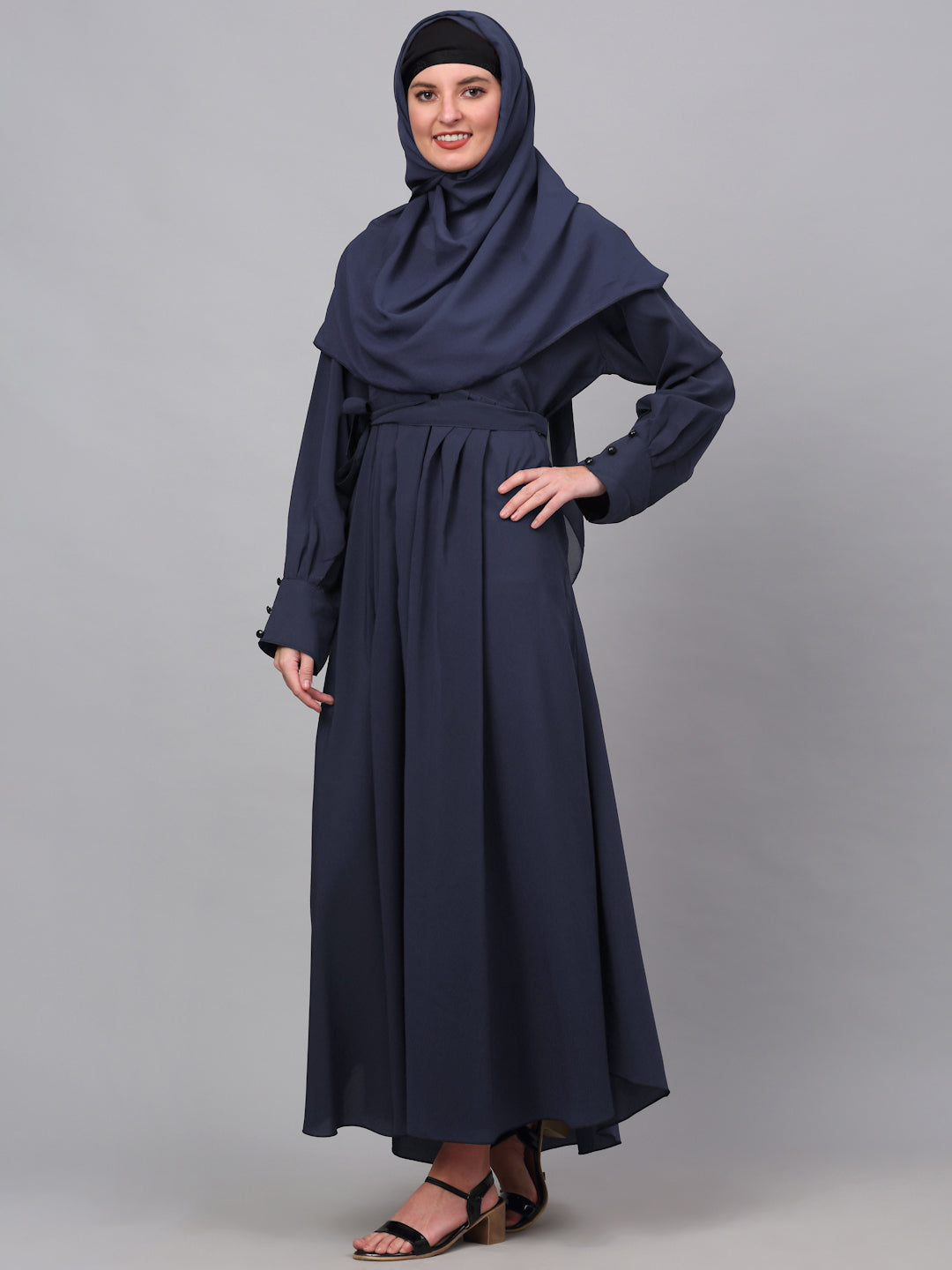 Klotthe Women Blue Embellished Burqa With Scarves