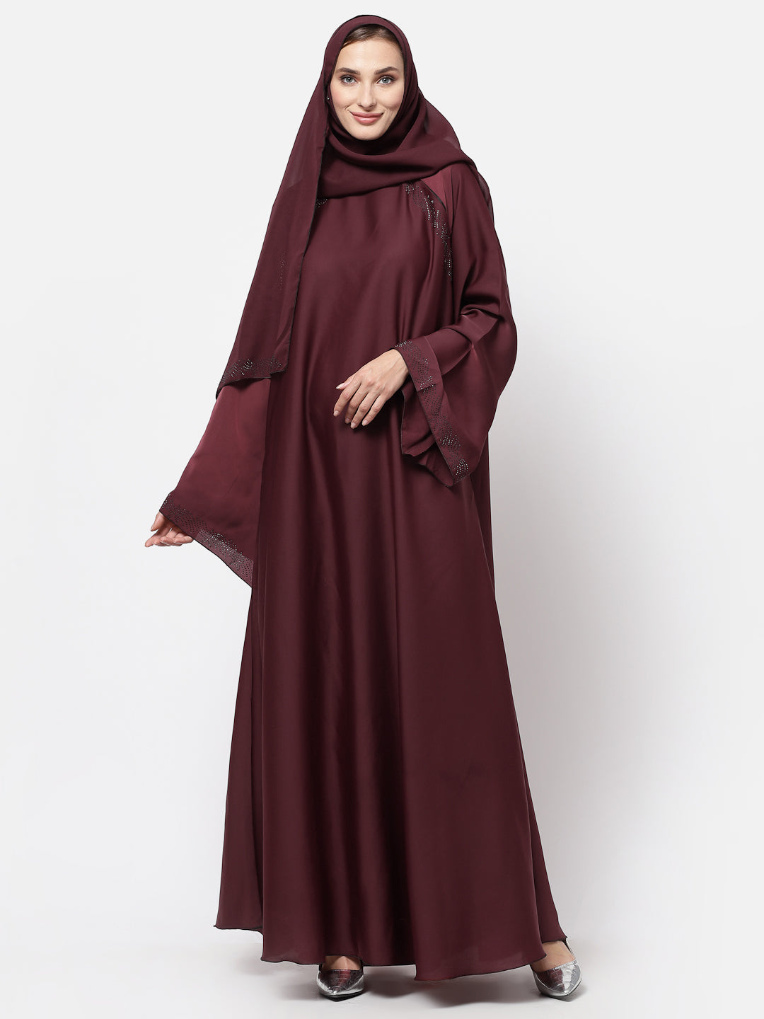 Klotthe Women Maroon Embellished Burqa With Scarves