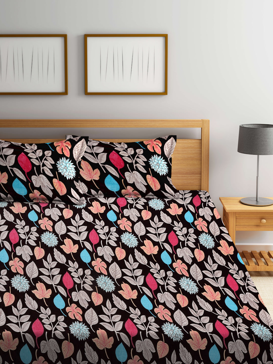 Klotthe Brown Printed Woolen Double Bed Sheet with 2 Pillow Covers