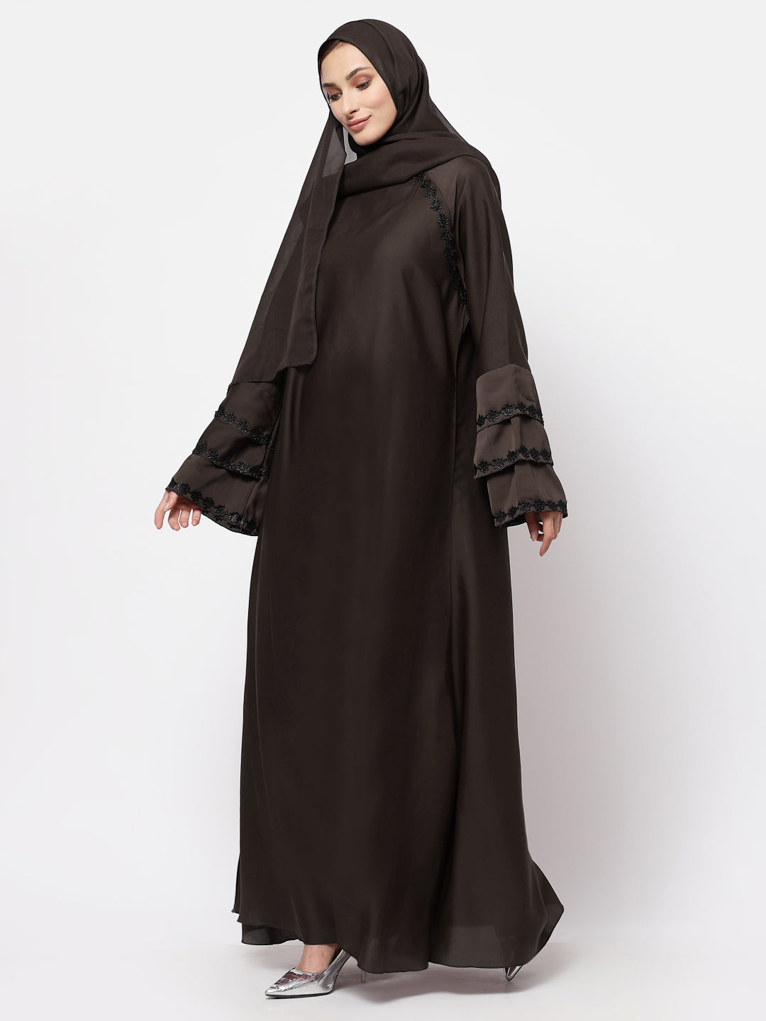 Klotthe Women Brown Embellished Burqa With Scarves