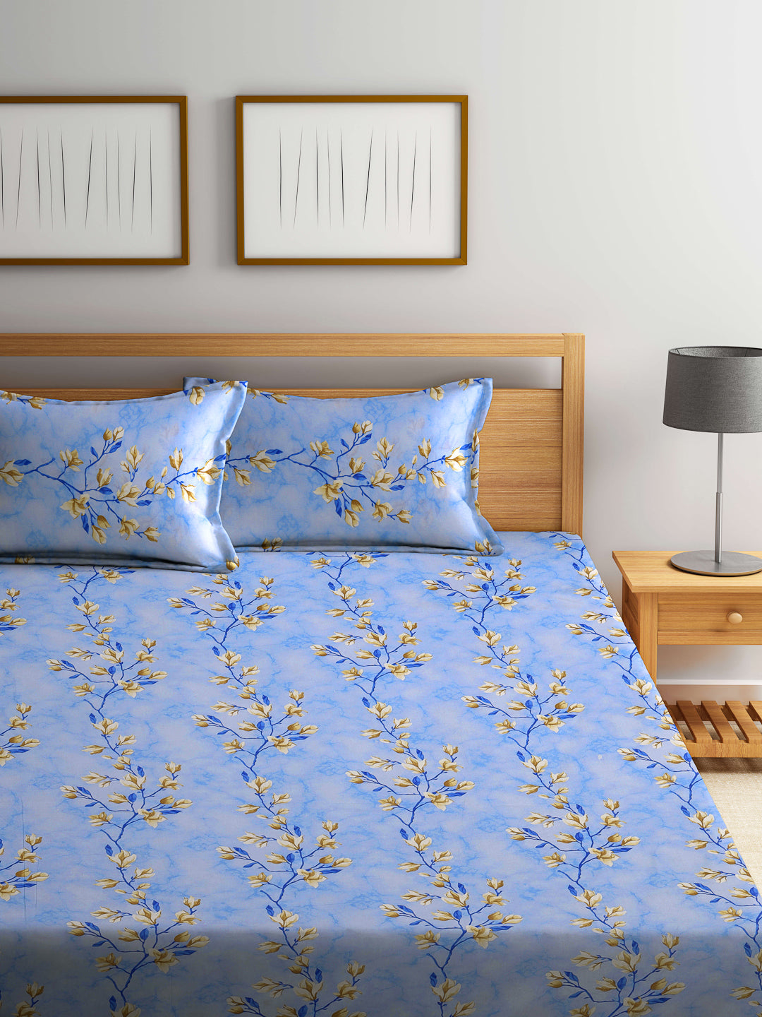 Klotthe Multicolor Floral 400 TC Pure Cotton Fitted Double Bedsheet with 2 Pillow Covers