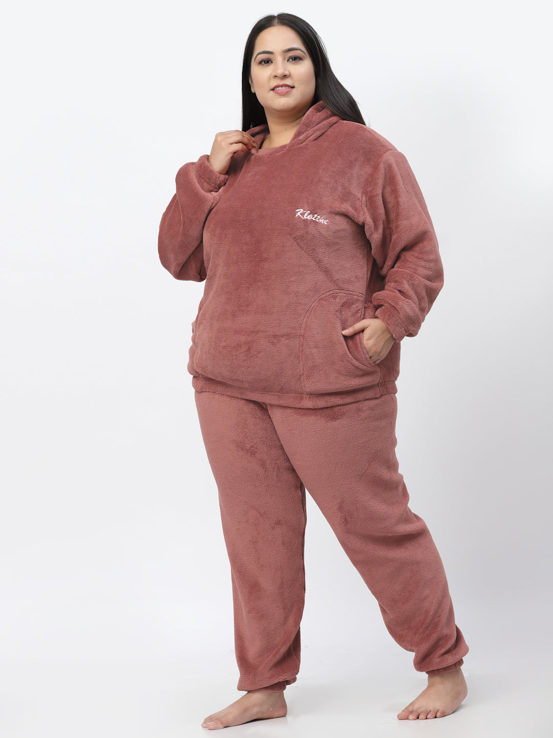 Klotthe Women Rust Wool Blend Solid Hudi Night Suit