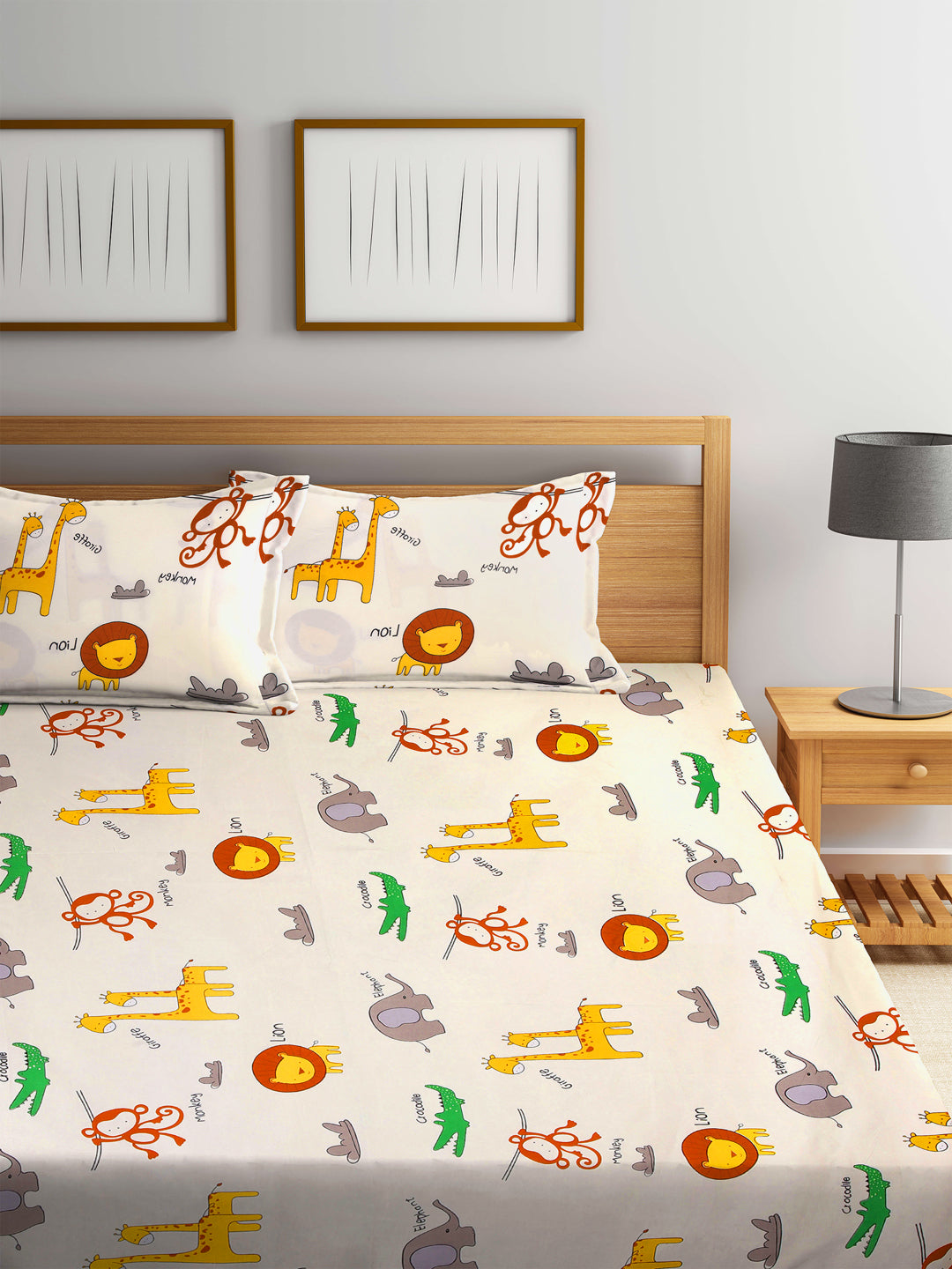 Klotthe Multi Abstract 210 TC Cotton Blend Elasticated Double Bedsheet with 2 Pillow Covers