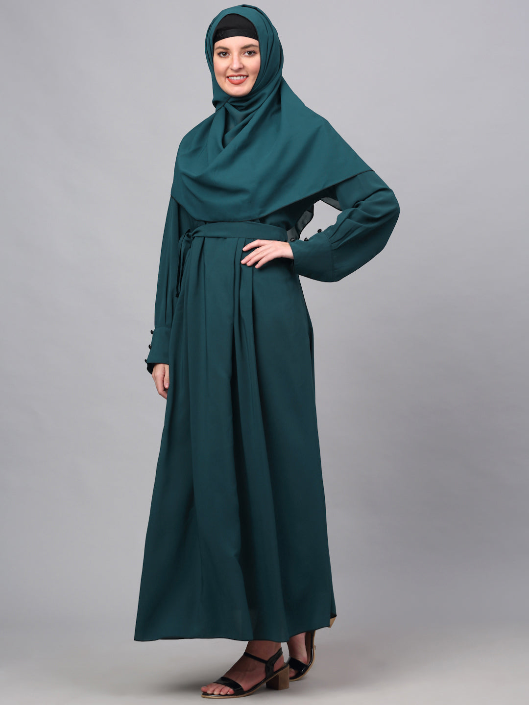 Klotthe Women Turq Embellished Burqa With Scarves