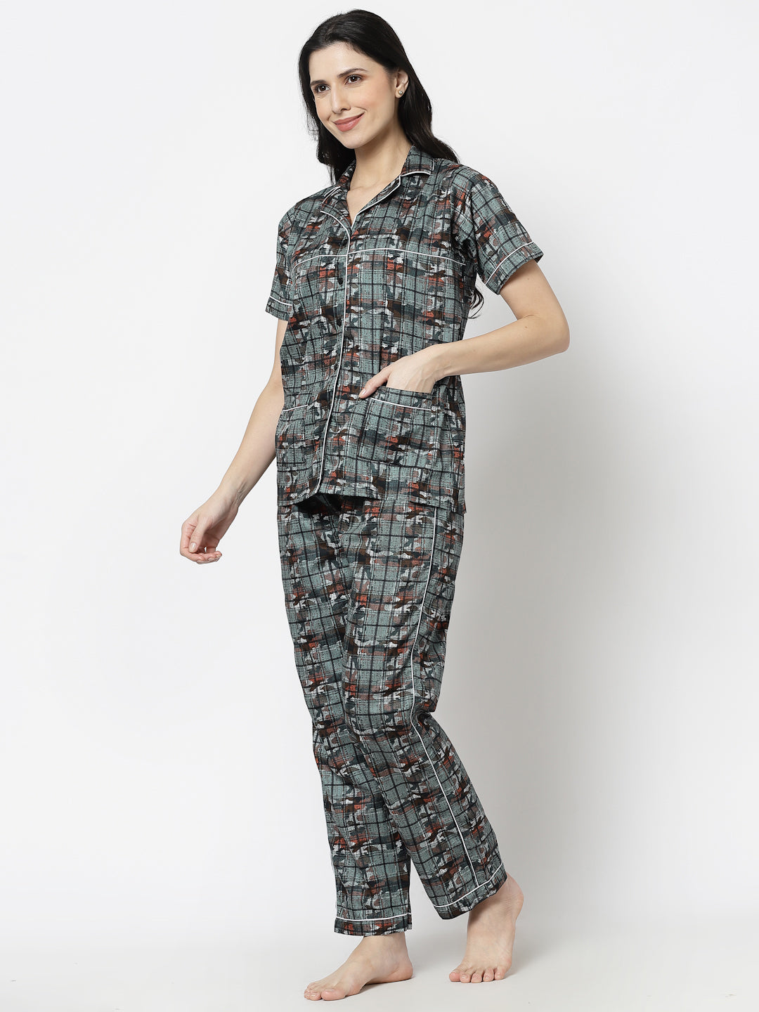 Klotthe Women Multicolor Geometric Print Pure Cotton Night Suit