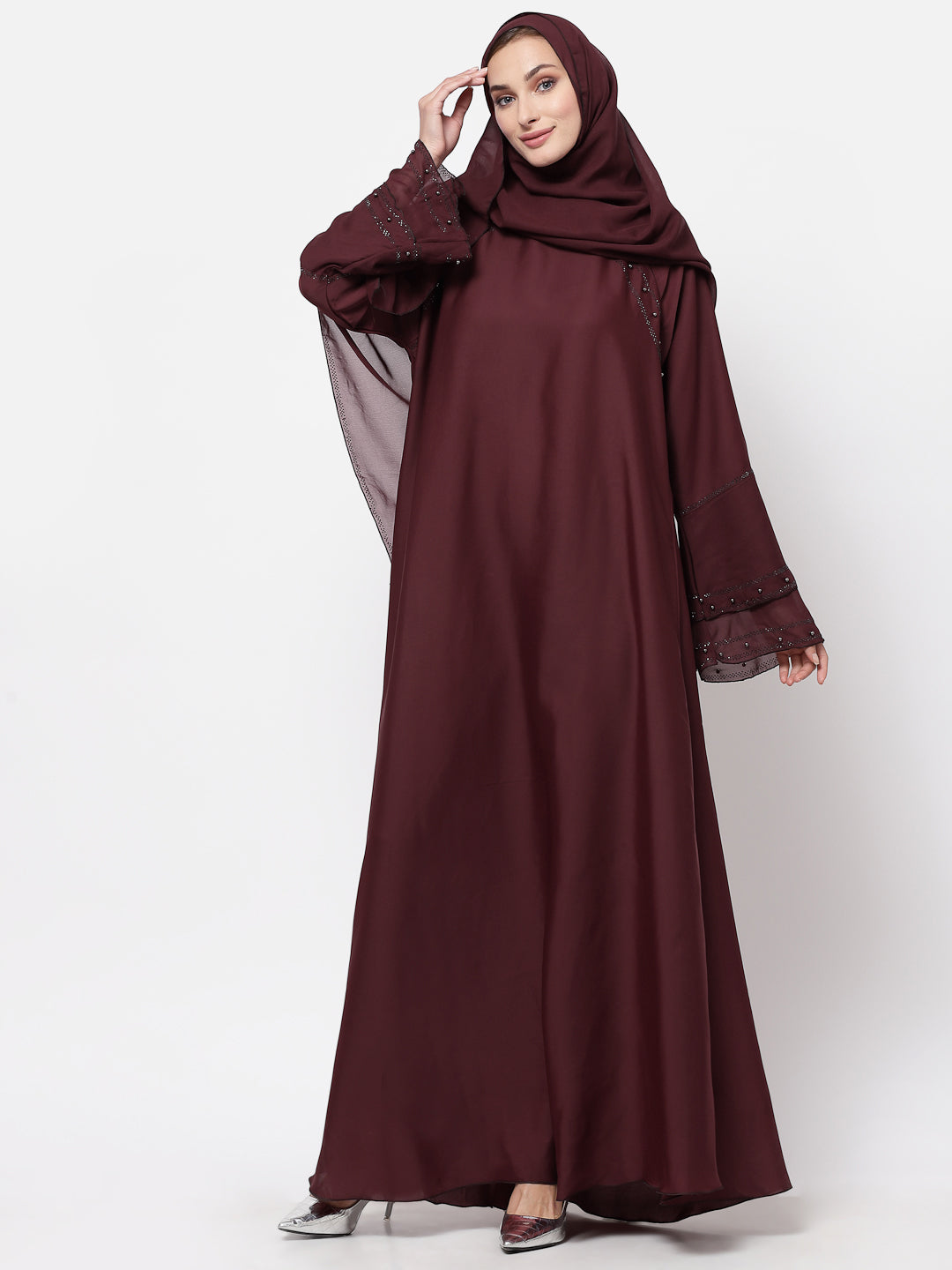 Klotthe Women Maroon Embellished Burqa With Scarves