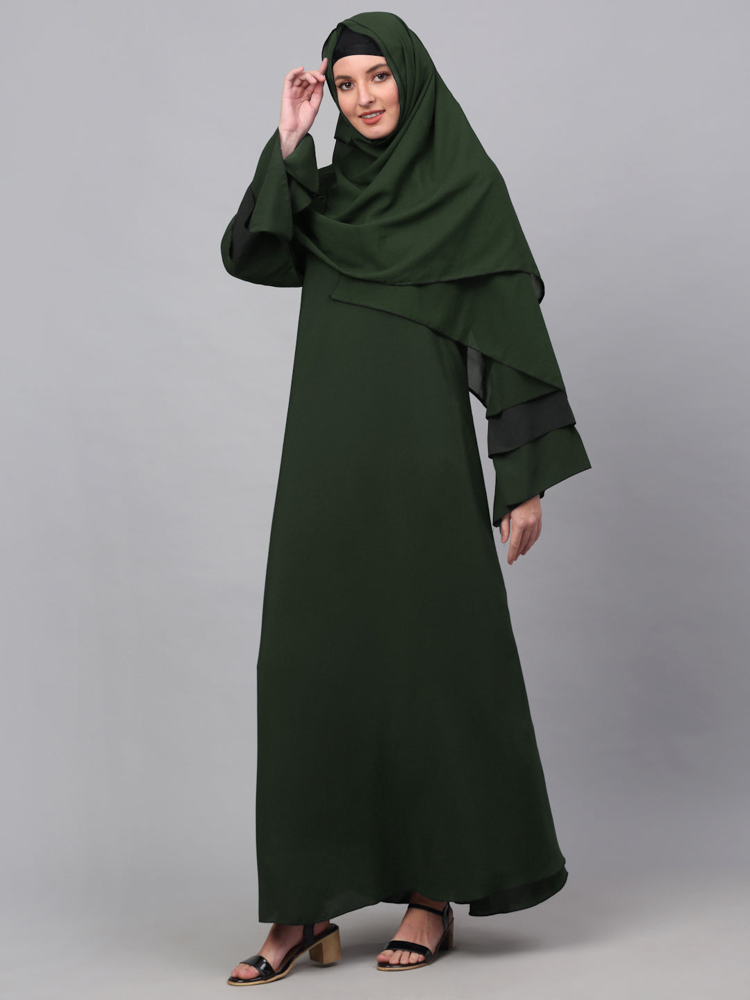 Klotthe Women Olive Embellished Burqa With Scarves