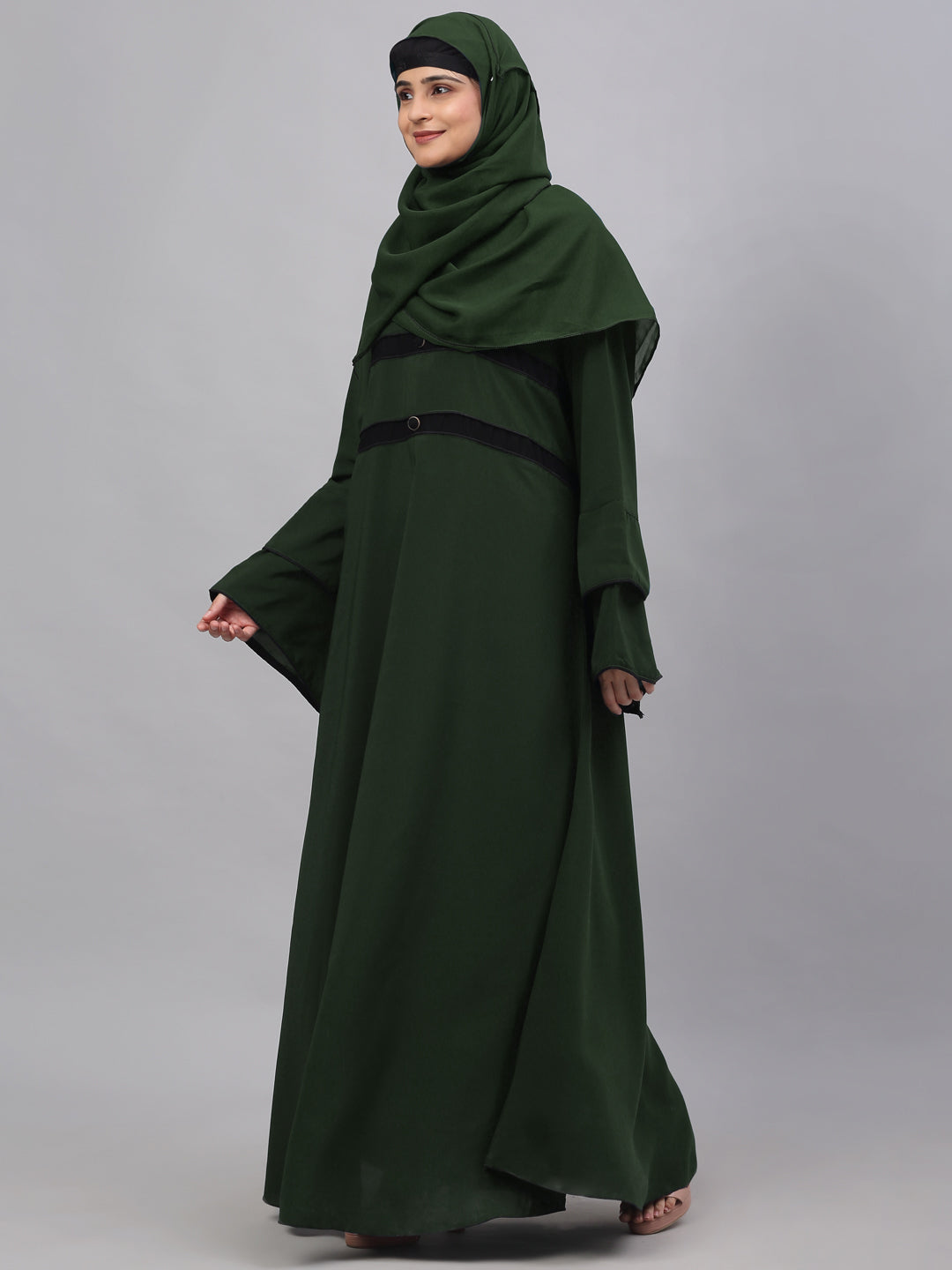 Klotthe Women Olive Embellished Burqa With Scarves