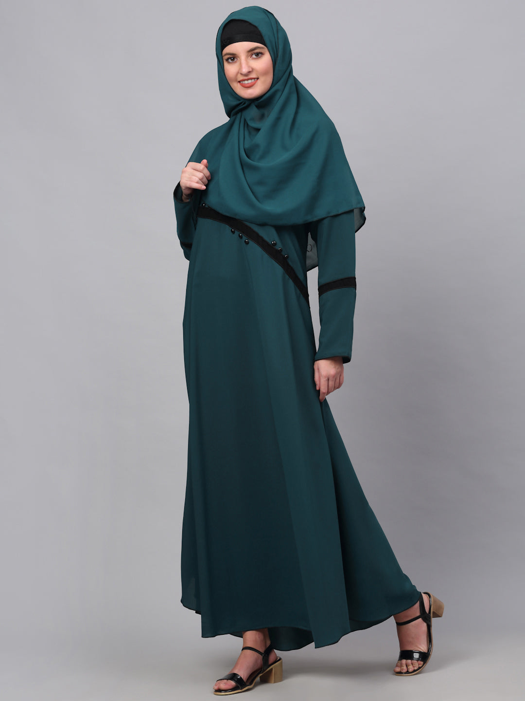 Klotthe Women Turq Embellished Burqa With Scarves