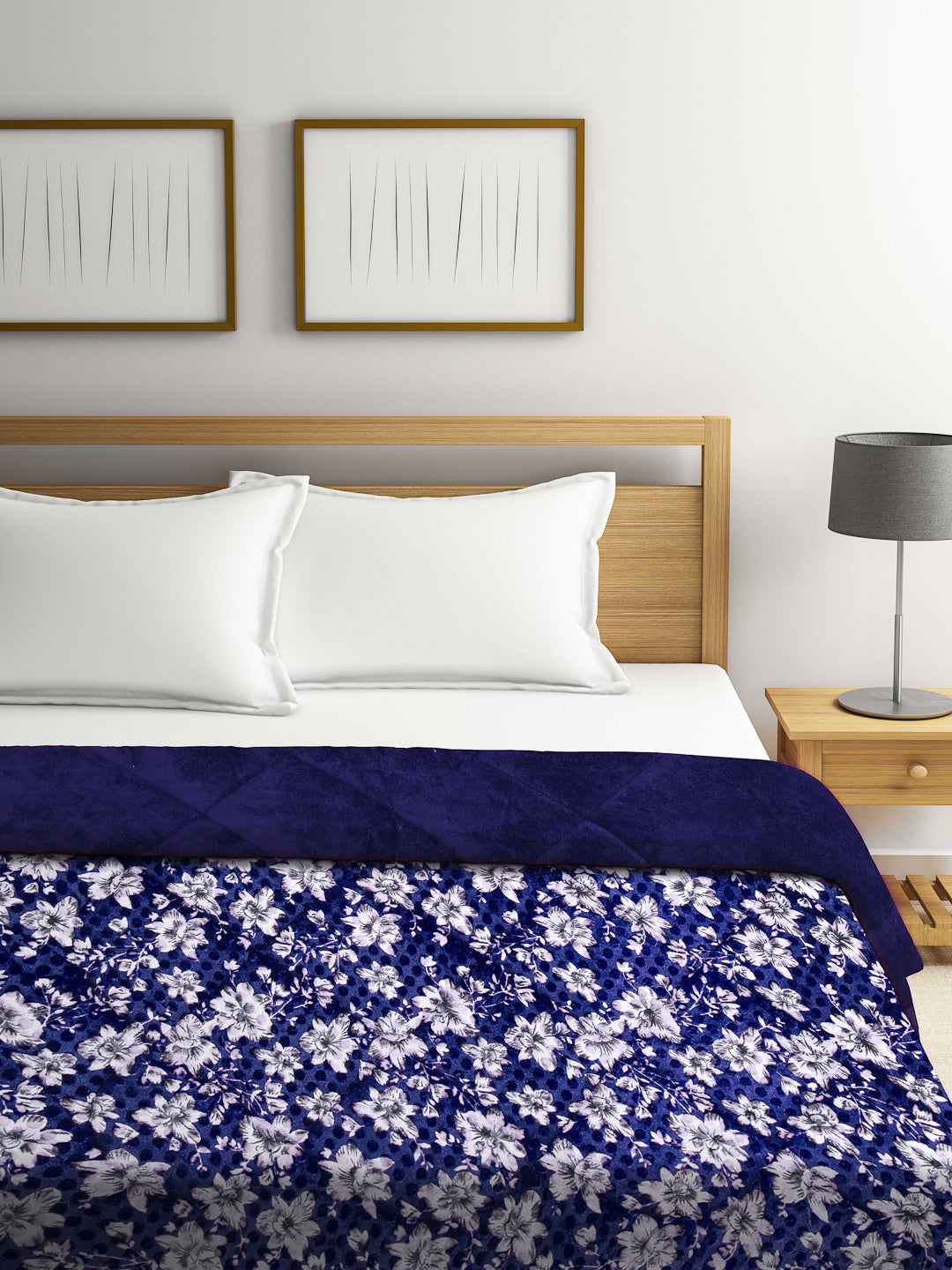 Klotthe Blue Floral Printed 800 GSM Heavy Winter Double Bed Quilt