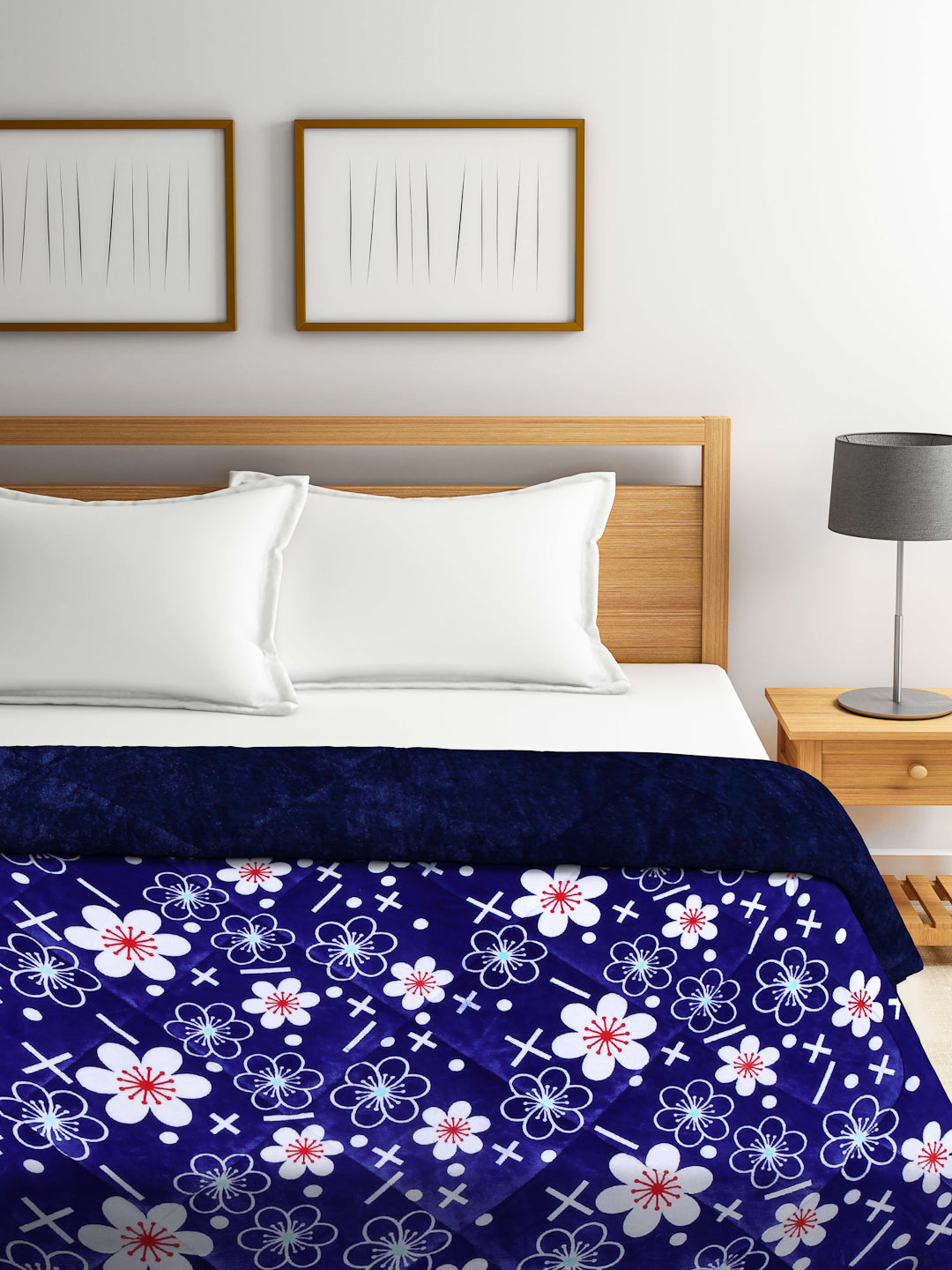 Klotthe Blue Floral Printed 800 GSM Heavy Winter Double Bed Quilt