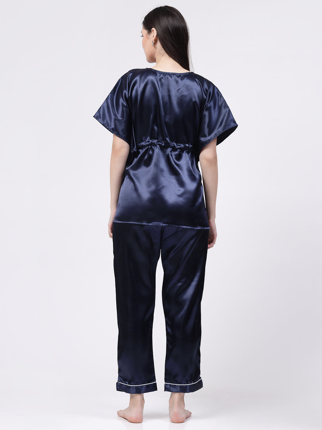 Klotthe Women Blue Solid Satin Kaftan Night Suit by KLOTTHE