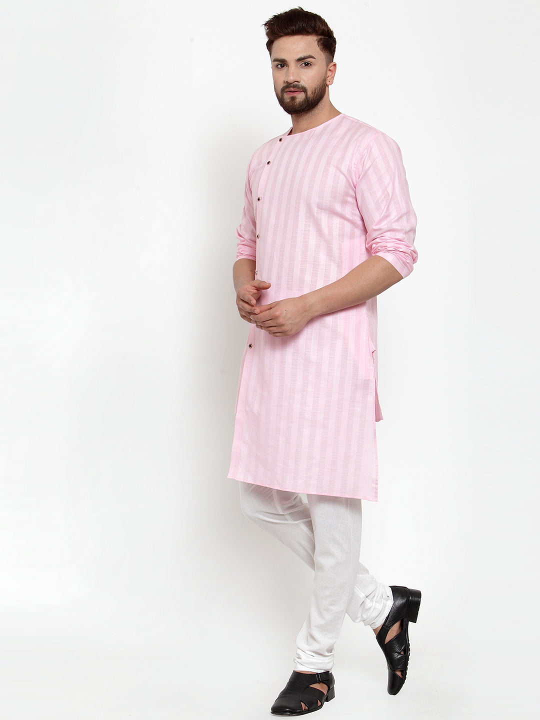 Pink Cotton Striped Party Kurtas