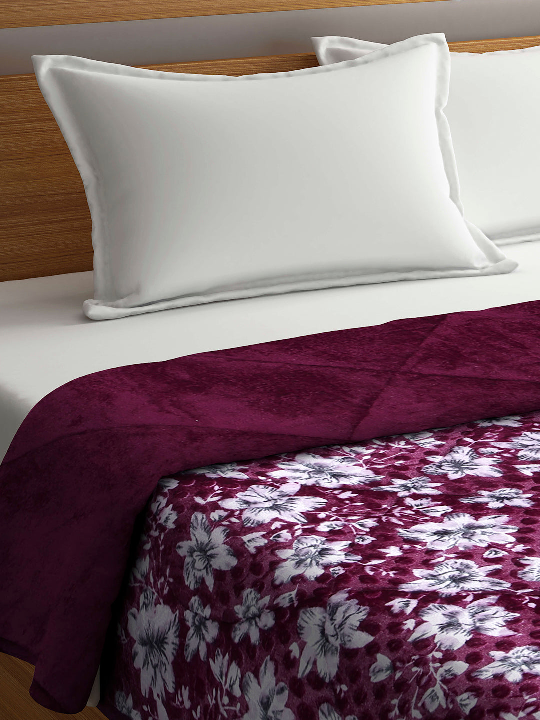 Klotthe Maroon Floral Printed 800 GSM Heavy Winter Double Bed Quilt