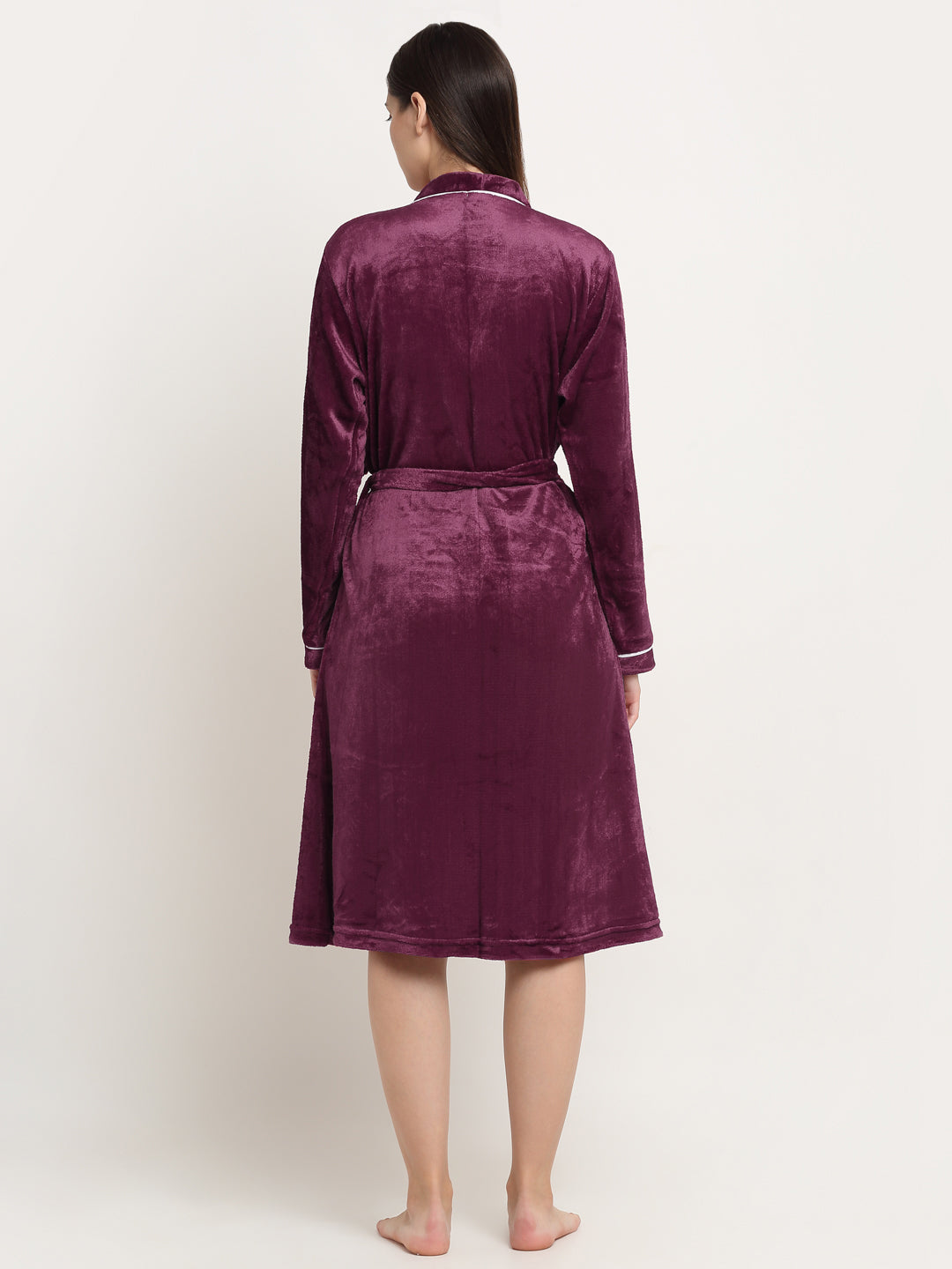 Klotthe Women Maroon Solid Wool Bath Robe With Belt