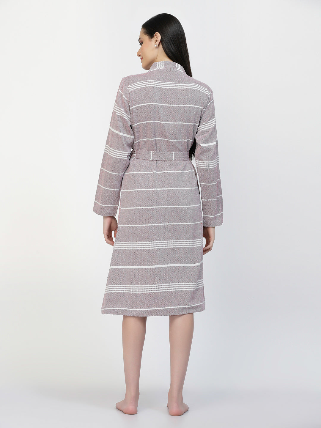 Klotthe Women Purple Striped Cotton Bath Robe With Belt