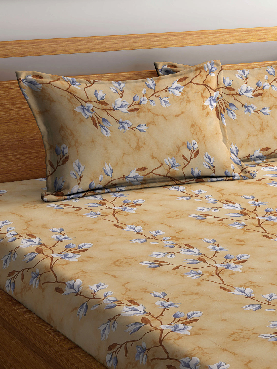 Klotthe Multicolor Floral 400 TC Pure Cotton Fitted Double Bedsheet with 2 Pillow Covers