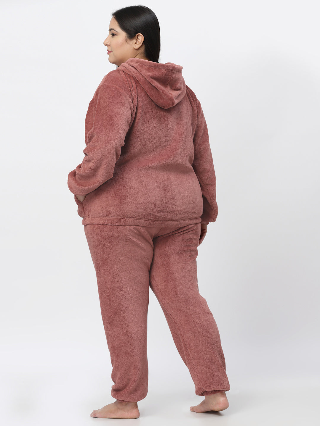 Klotthe Women Rust Wool Blend Solid Hudi Night Suit