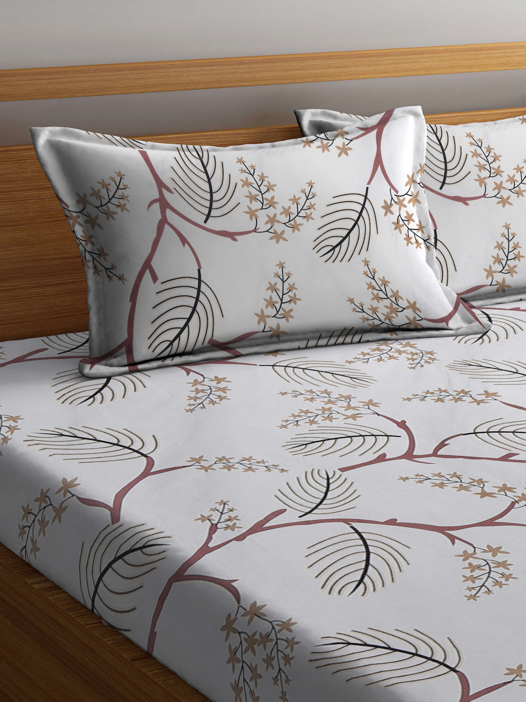 Klotthe Multicolor Floral 300 TC Cotton Blend Fitted Double Bedsheet with 2 Pillow Covers