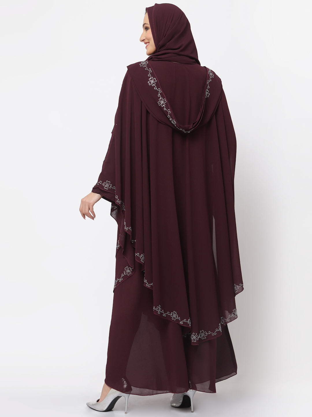 Klotthe Women Maroon Embellished Burqa With Scarves