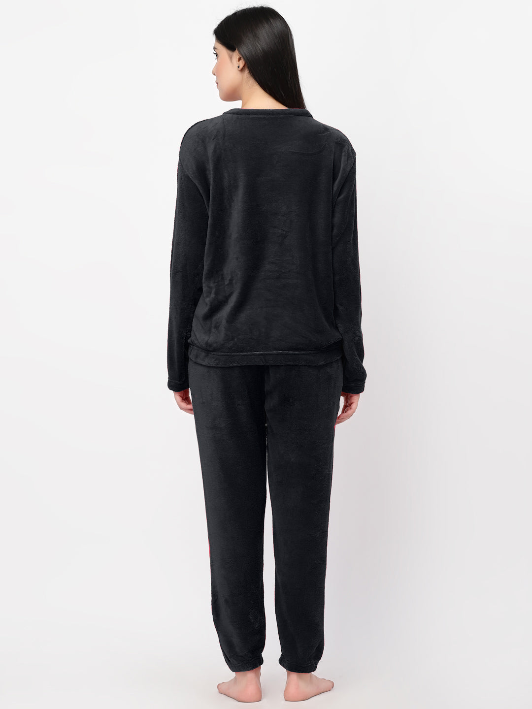 Klotthe Women Black Solid Wool Blend Night Suit