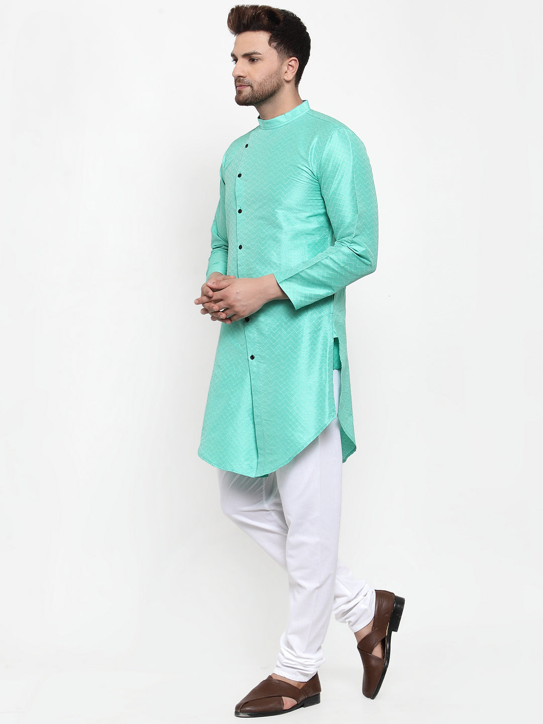 LightGreen Silk Geometric Party Kurtas