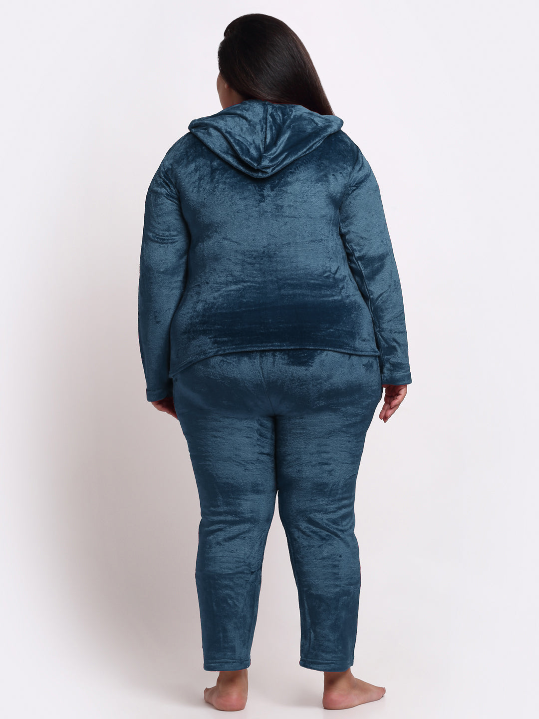 Klotthe Women Turquoise Solid Wool Blend Hooded Night Suit
