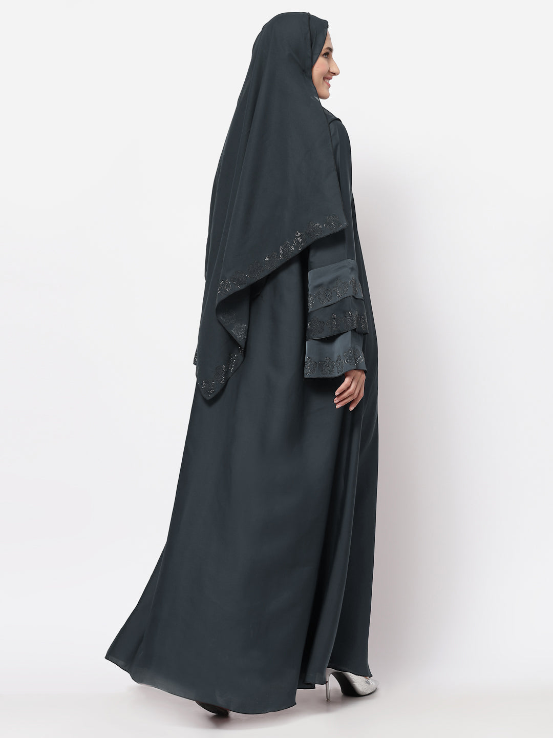 Klotthe Women Grey Embellished Burqa With Scarves