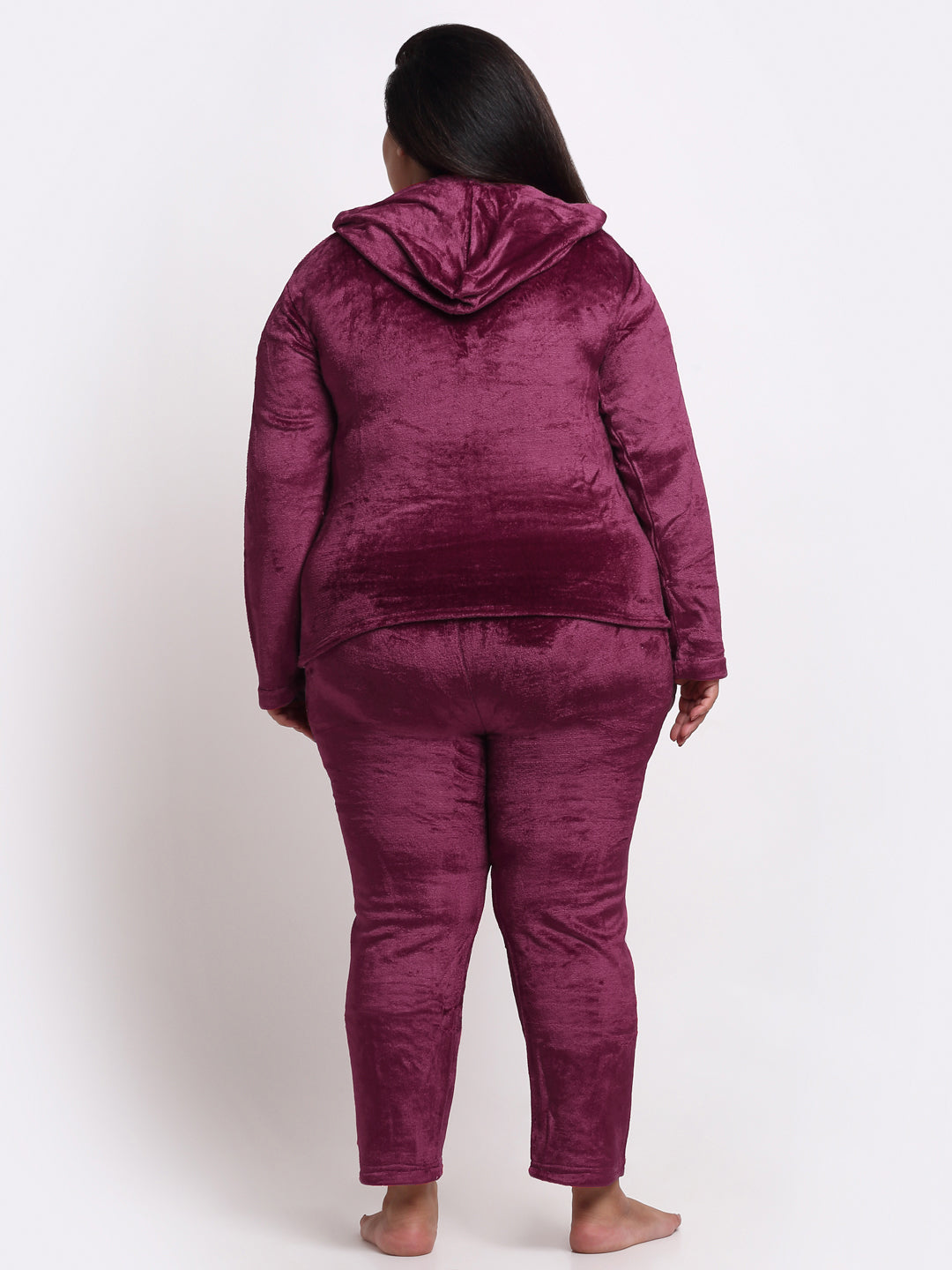 Klotthe Women Maroon Solid Wool Blend Hooded Night Suit