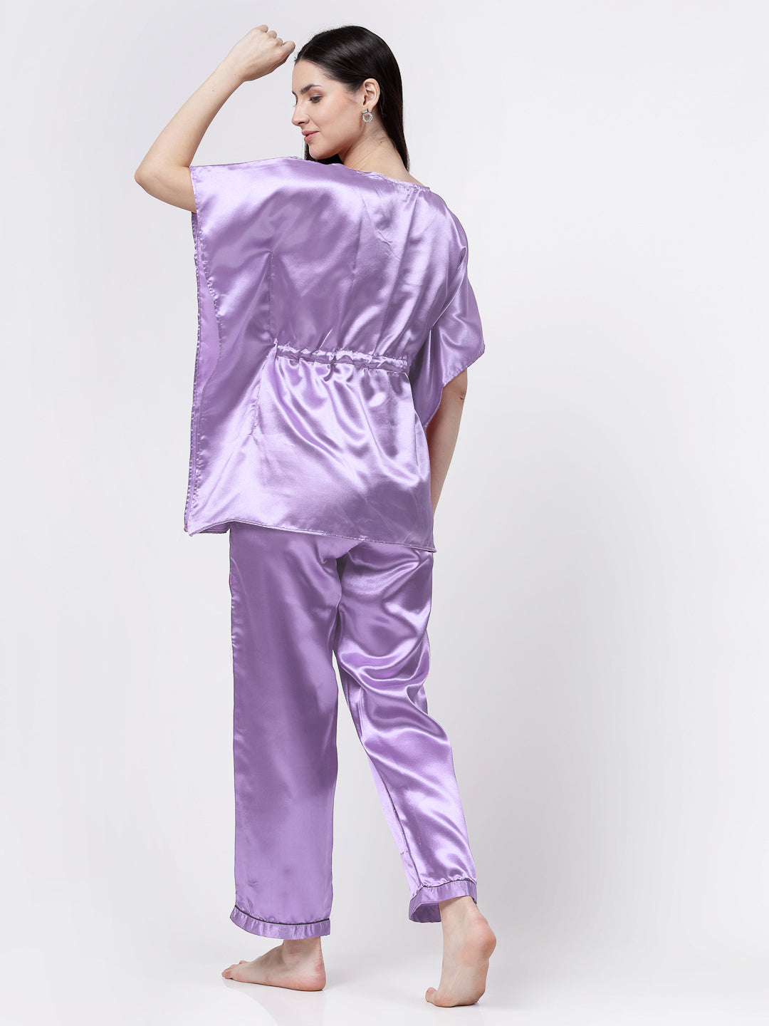 Klotthe Women Purple Solid Satin Kaftan Night Suit by KLOTTHE