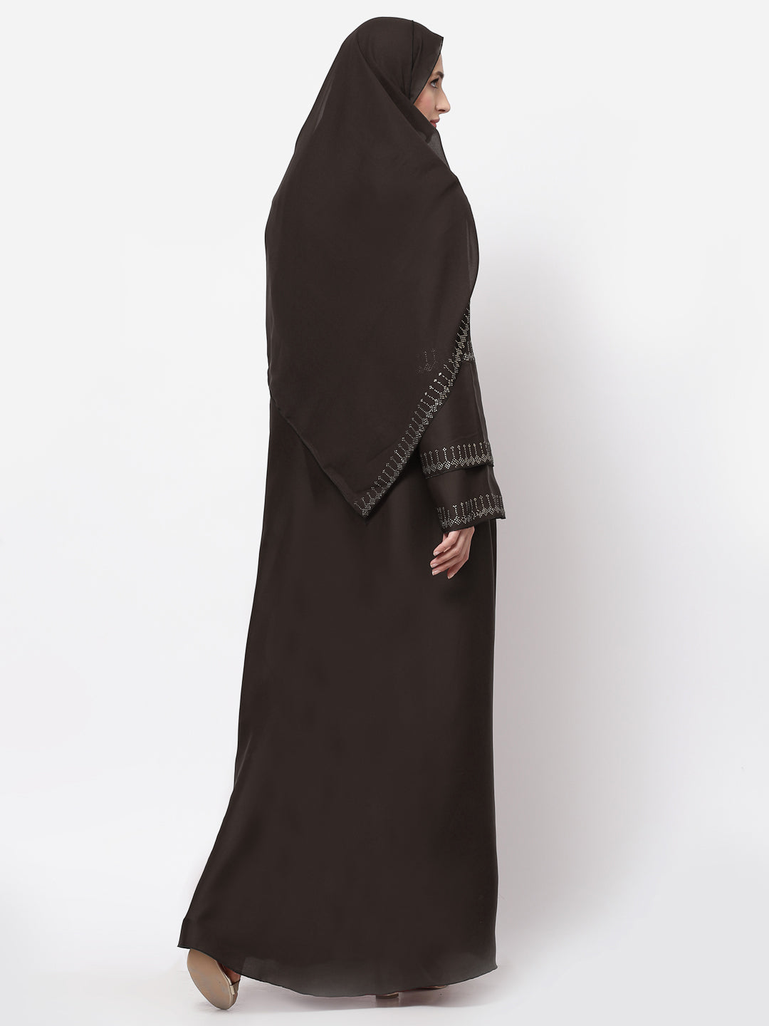 Klotthe Women Brown Embellished Burqa With Scarves