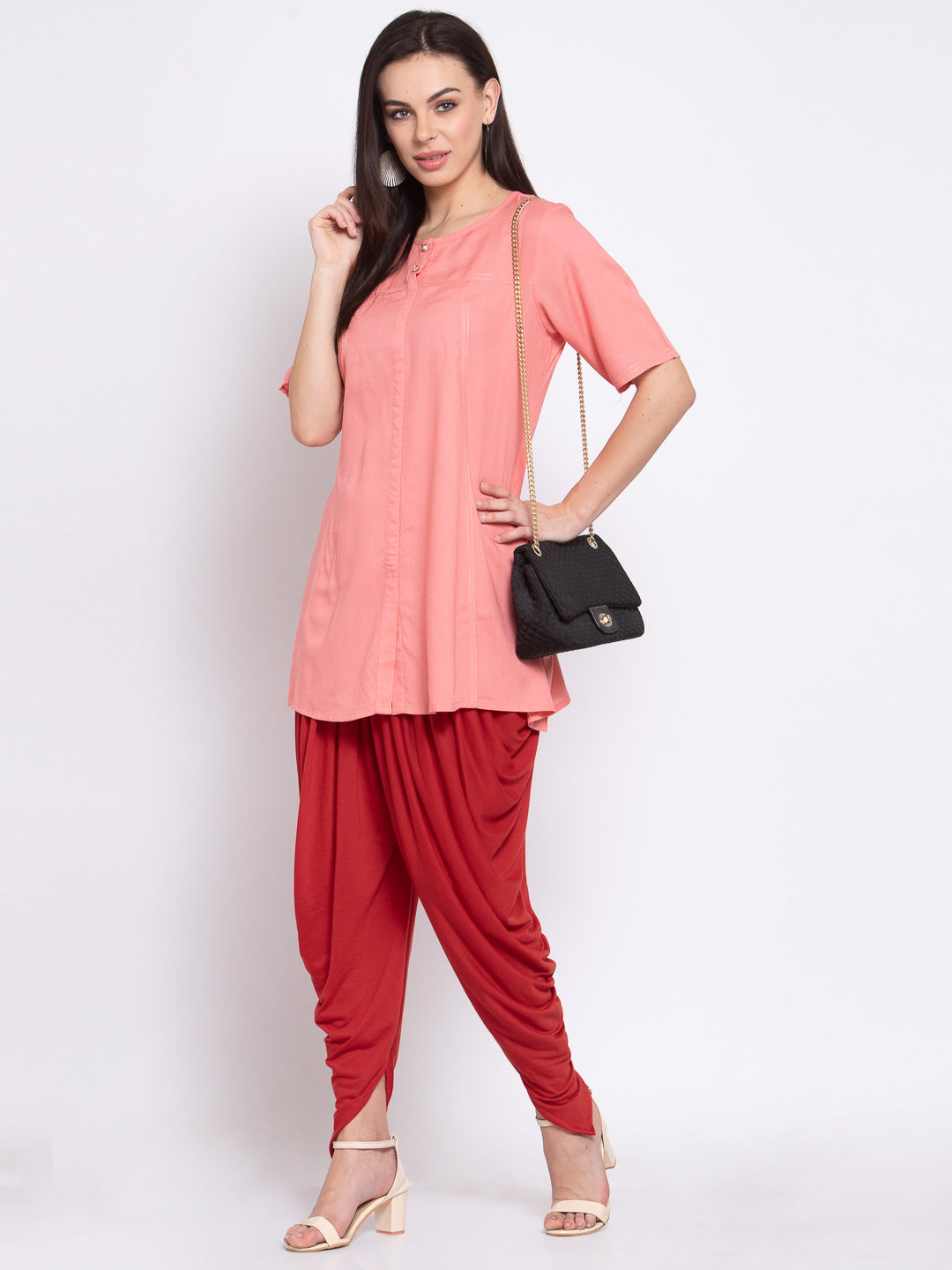 KLOTTHE Red Viscose Rayon Solid Dhoti Salwar