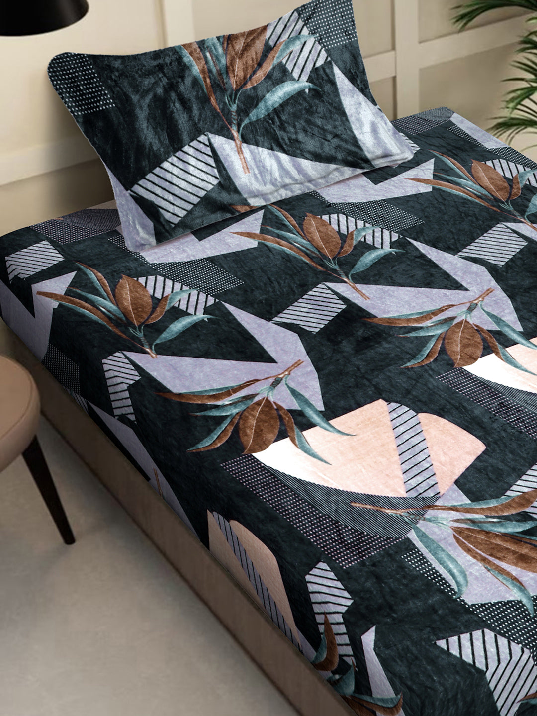 Klotthe Multi Floral Woolen Single Bed Sheet with Pillow Cover