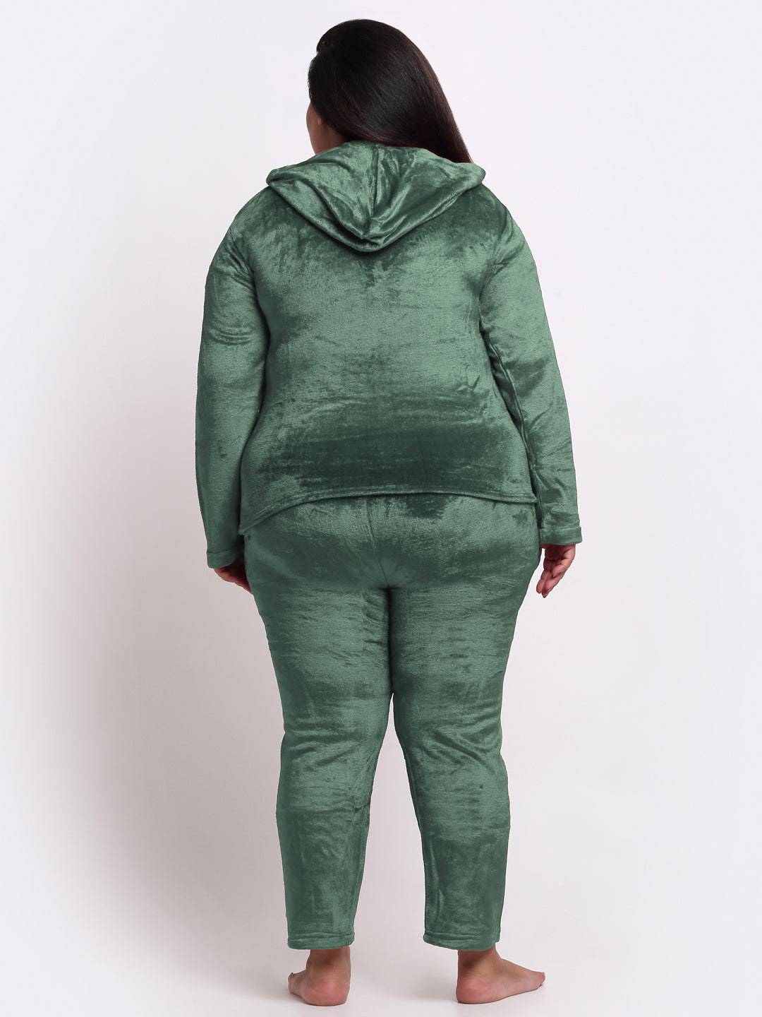 Klotthe Women Green Solid Wool Blend Hooded Night Suit