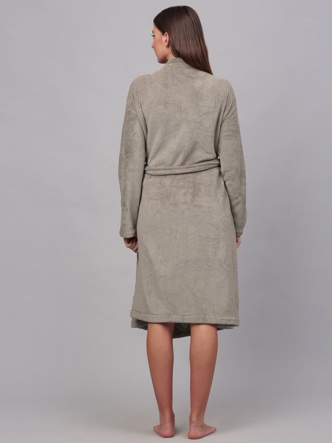 Klotthe Women Beige Solid Bath Robe With Belt