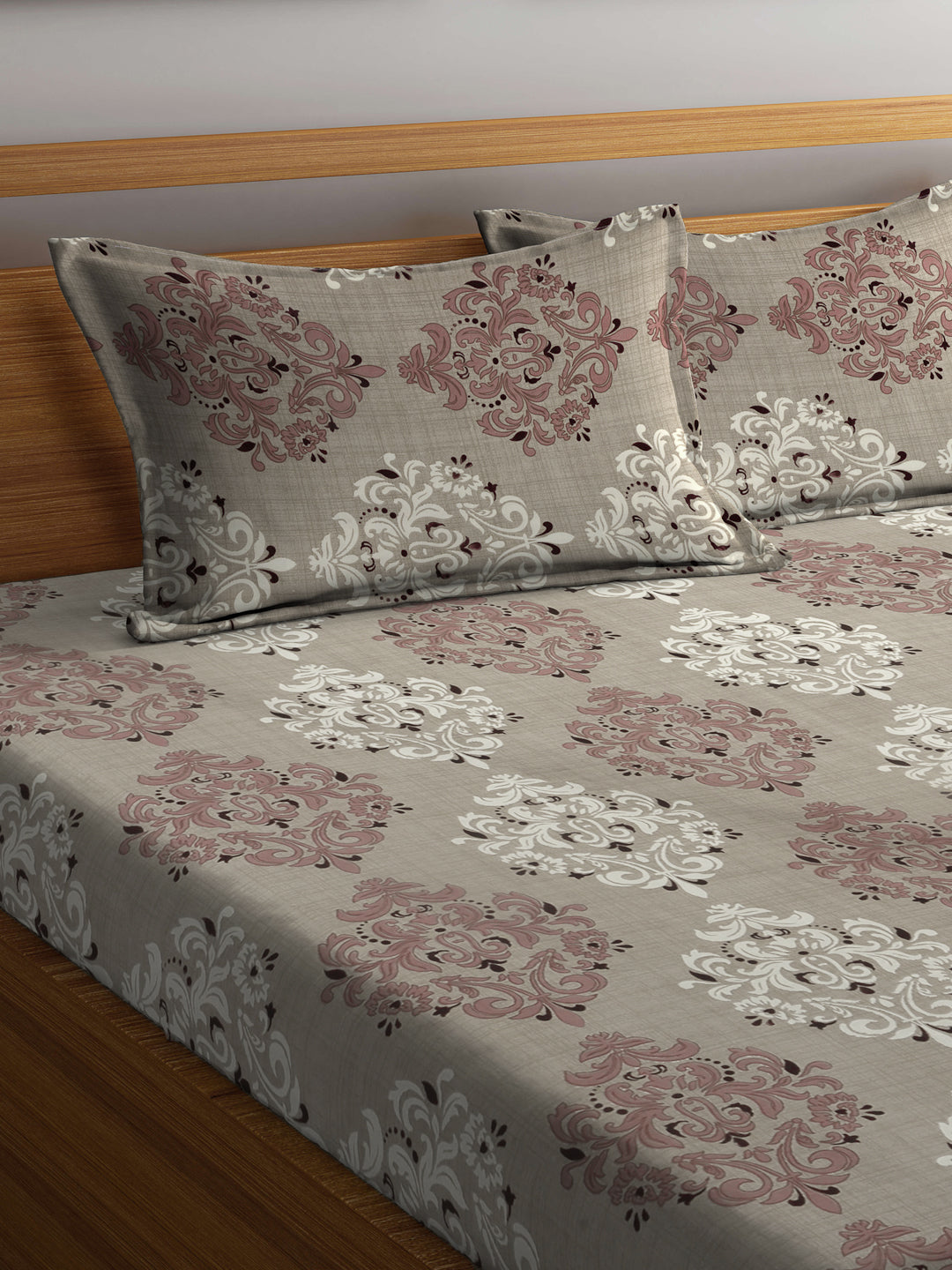 Klotthe Multicolor Ethnic Motifs 300 TC Cotton Blend Fitted Double Bedsheet with 2 Pillow Covers