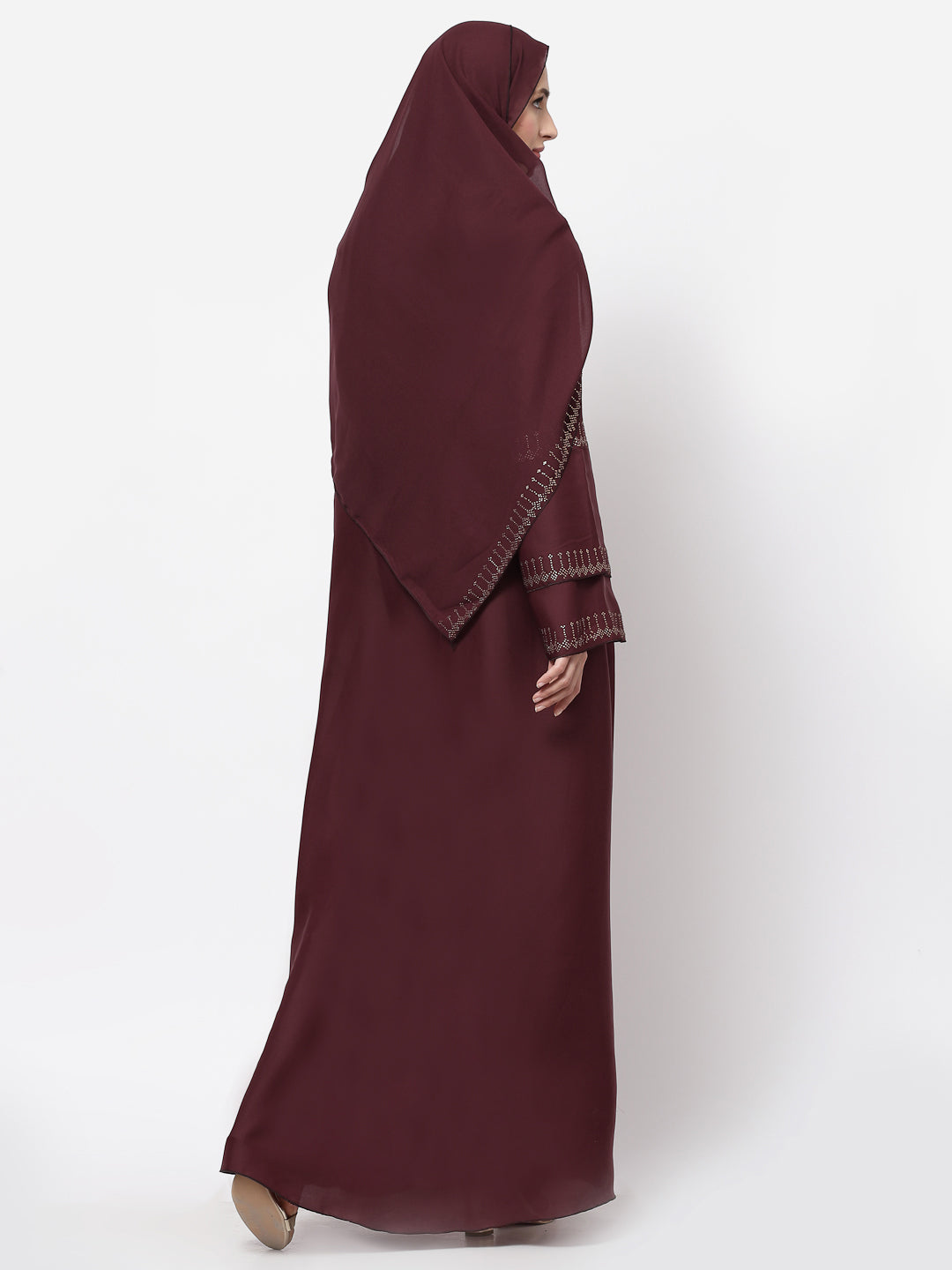 Klotthe Women Maroon Embellished Burqa With Scarves