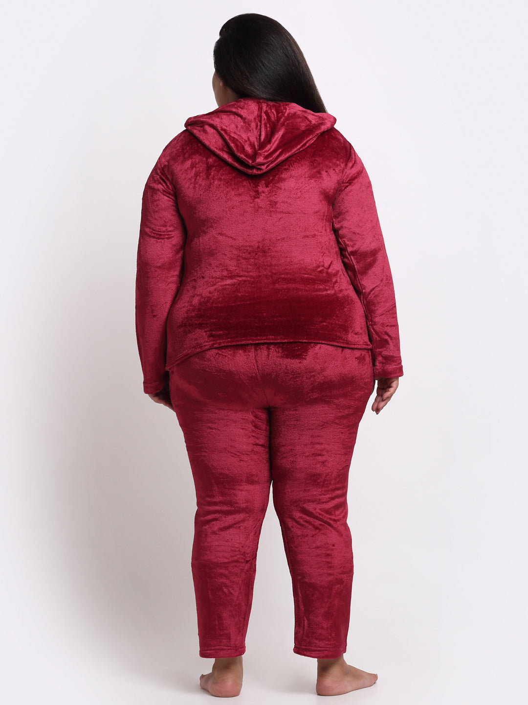 Klotthe Women Red Solid Wool Blend Hooded Night Suit