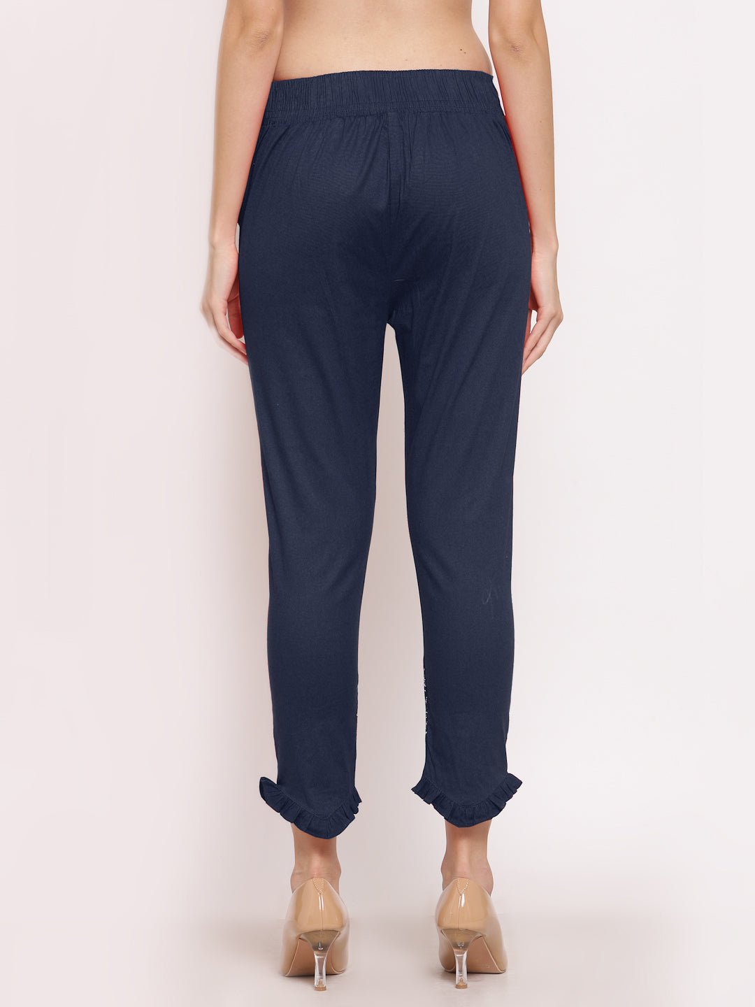 Klotthe Women Navy Blue Solid Slim Fit Trouser