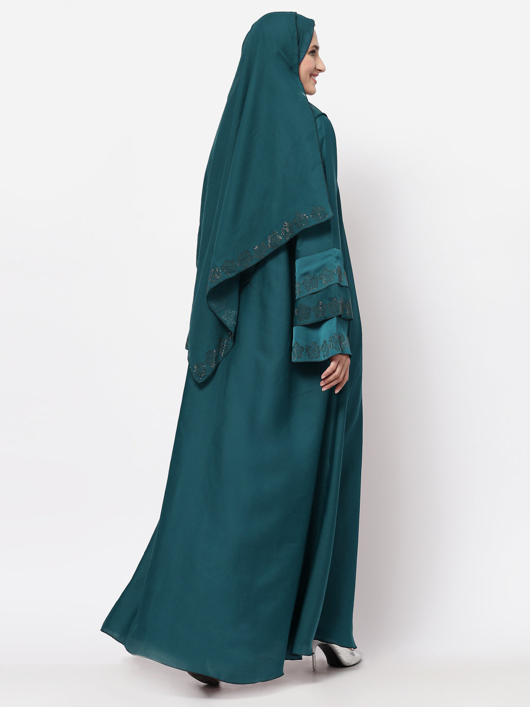 Klotthe Women Turquise Embellished Burqa With Scarves