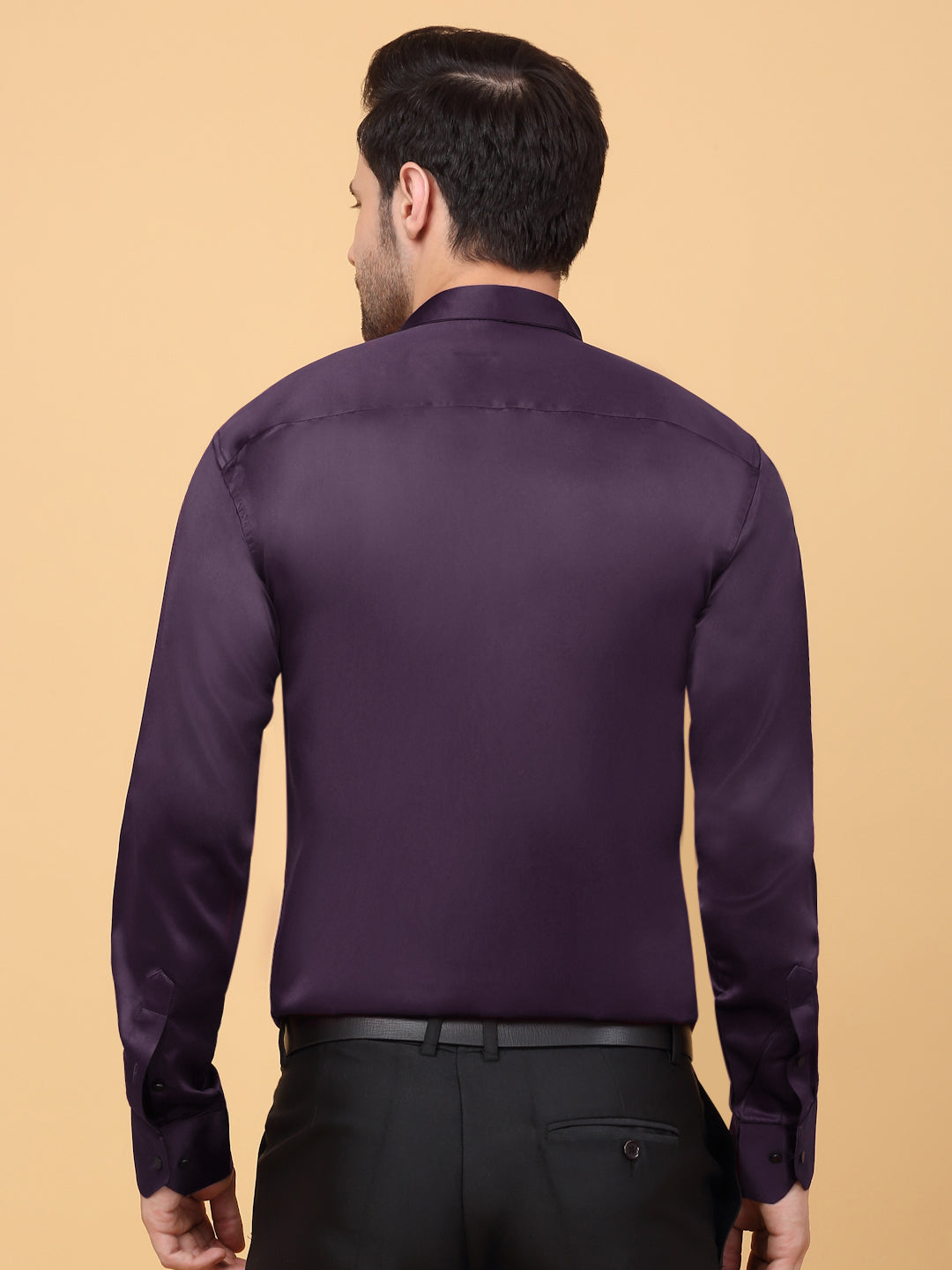 Klotthe Men Purple Solid Spread Collar Satin Formal Shirt