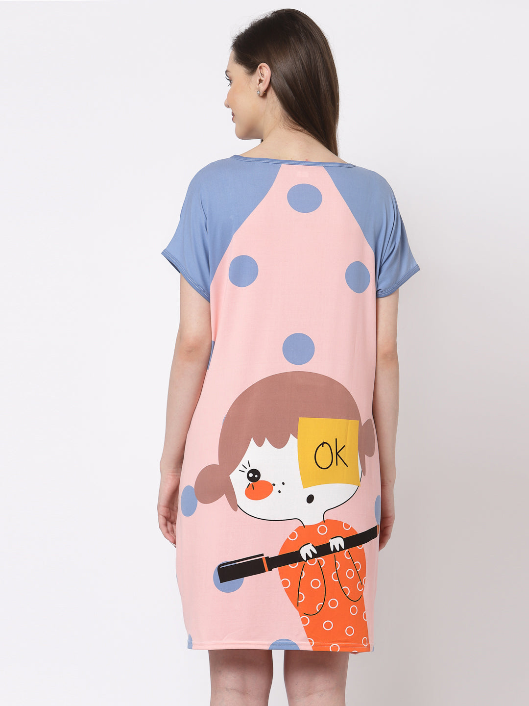 Klotthe Women MultiColor Cartoon Printed Cotton Blend Long Top