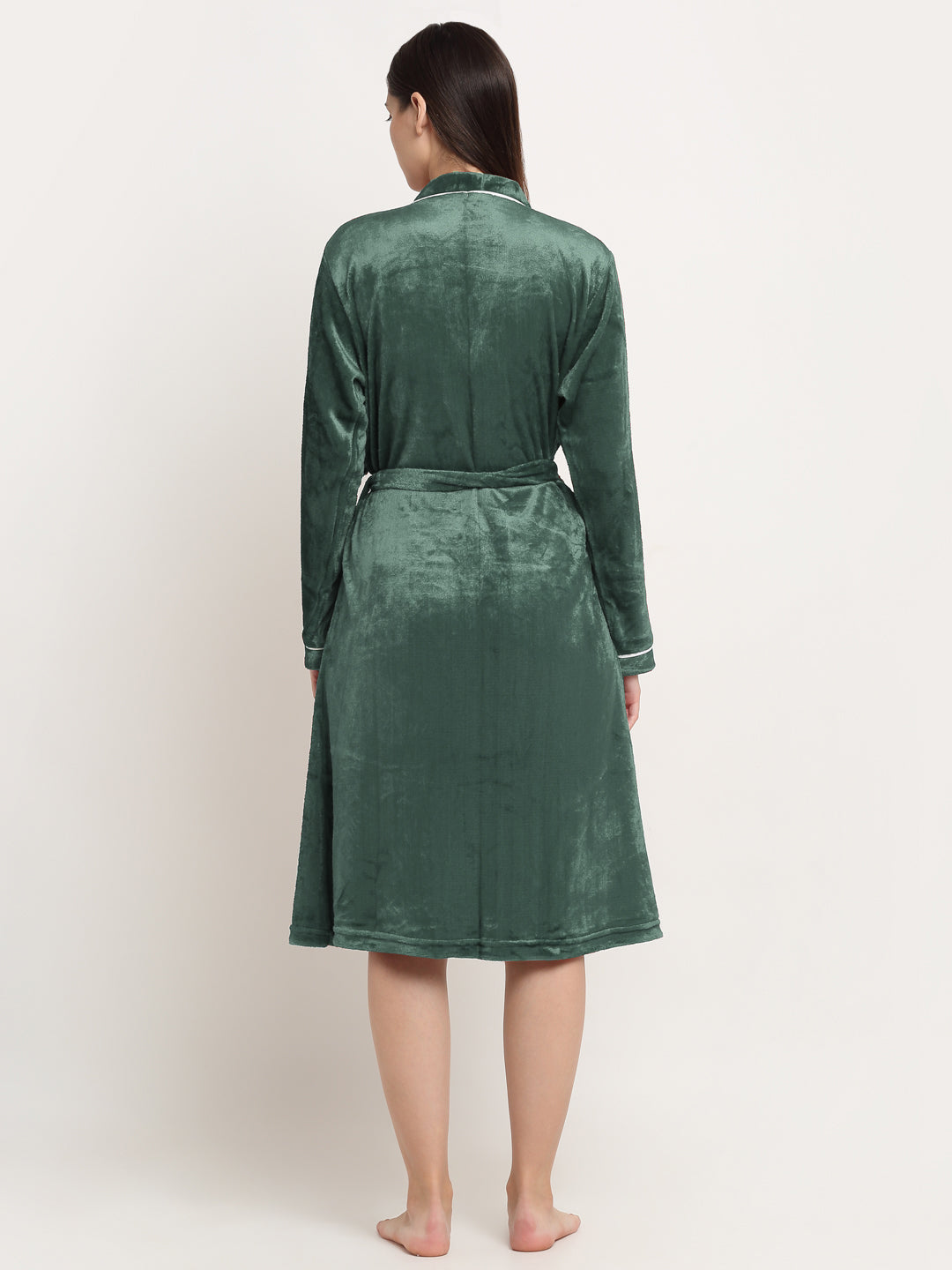 Klotthe Women Green Solid Wool Bath Robe With Belt