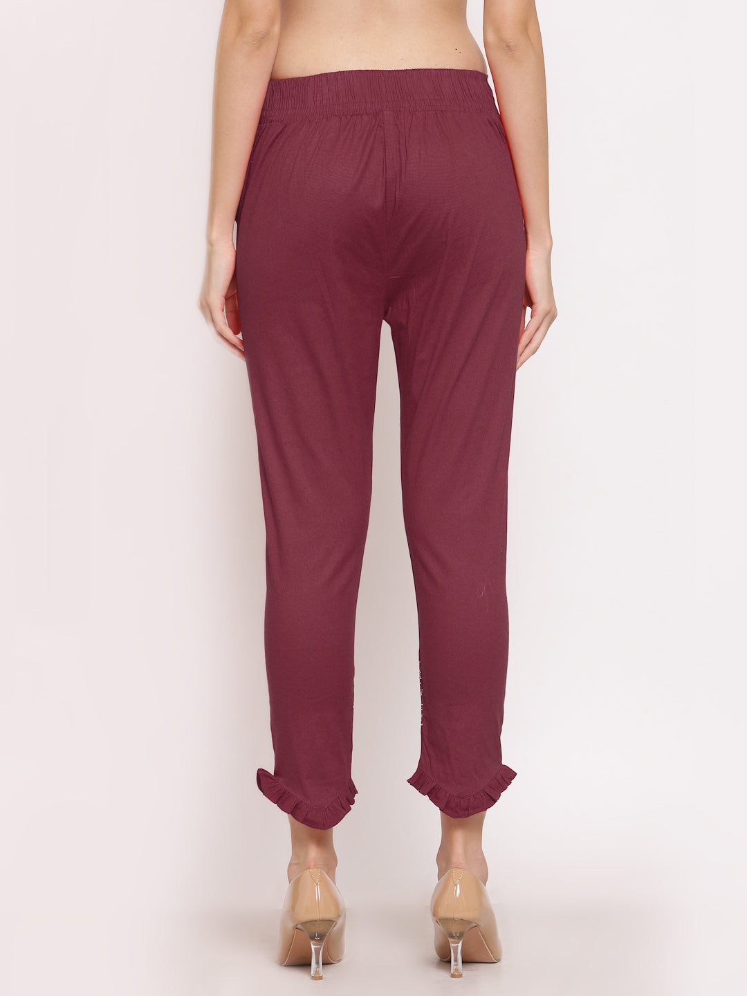 Klotthe Women Maroon Solid Slim Fit Trouser