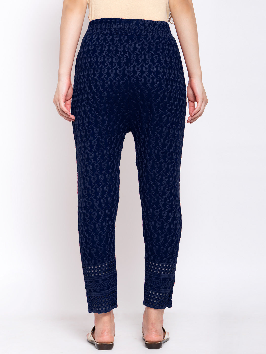 KLOTTHE Navy Blue Cotton Embroidered Trouser