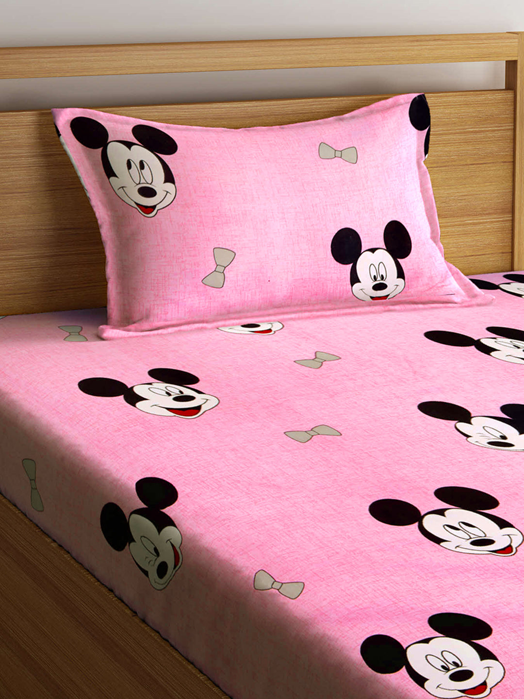Klotthe Pink Cartoon Characters 210 TC PolyCotton Single Bedsheet with Pillow Cover