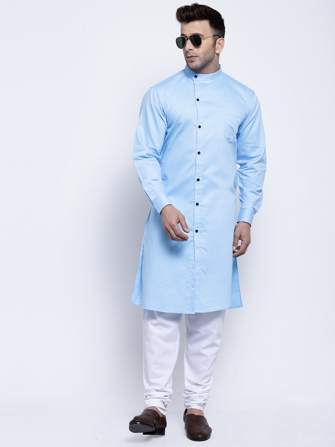 KLOTTHE SkyBlue Cotton Solid Kurtas