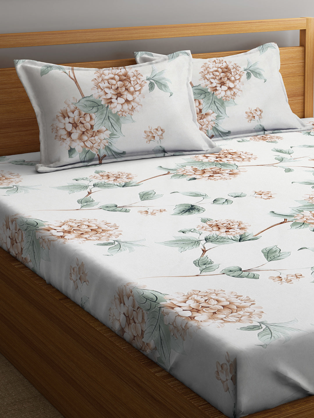 Klotthe Multi Floral 300 TC Cotton Blend Elasticated Double Bedsheet with 2 Pillow Covers